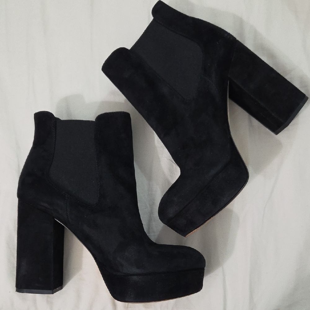 SAM EDELMAN, Black Platform Ankle Suede Booties